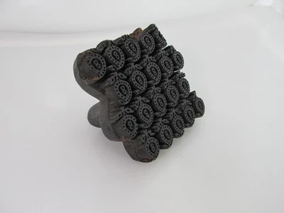 Antique INDIAN Hand Carved TEXTILE Wooden HAND PRINT Block ORNATE STAMP 4" x 4" - Image 1 of 4