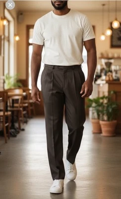 Pantalones plisados Ralph Lauren Total Comfort 100 % lana marrón oscuro - talla 46/30 - NUEVO Foto 1 de 4