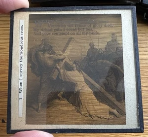 VINTAGE ANTIQUE MAGIC LANTERN SLIDE : WHEN I SURVEY THE WONDROUS CROSS JESUS - Picture 1 of 2