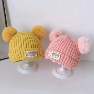 Solid Color Warm Cap With Pompom Children's Hat Beanie Hats Knitted Hats Wu - Picture 1 of 12