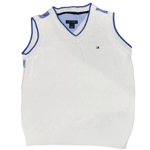 Tommy Hilfiger Sweater Boy’s Sweater Vest Size 6 V-Neck White Blue Stripes EUC - Picture 1 of 4