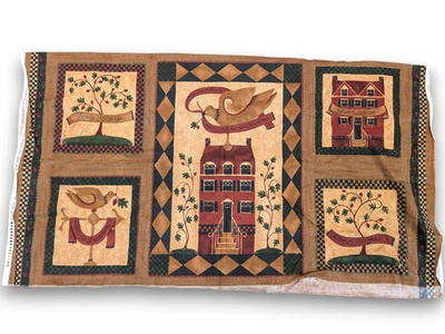 1.5 Yard Family Friends Kathy Schmitz Tan Country Quilting Fabric Panels 56x40 - Image 1 of 4