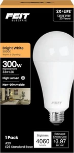 Feit Electric A23 LED Light Bulb, 300W LED, 3000k Bright White - Picture 1 of 11
