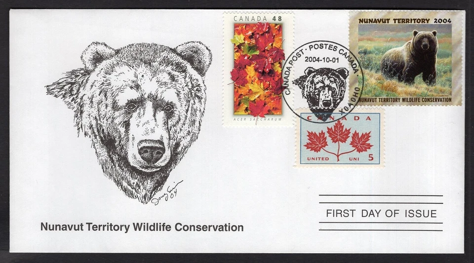 Canada 2004 FDC Cover. NUNAVUT Wildlife Federation. Grizzly Bear - Image 1 of 2
