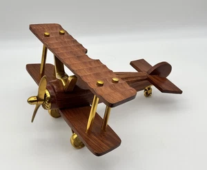 BIFOLD AIRPLANE MODEL WOOD Model 10.5” Gold Trim Aviation Display Decor - Picture 1 of 10