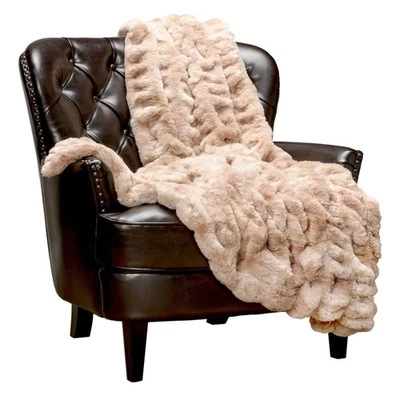 Chanasya Premium Ruched Faux Fur Throw Blanket - Luxurious, Soft Reversible M... - Image 1 of 4