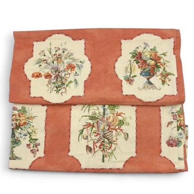 Schumacher Coquilles et Fleurs Coral Floral Cotton Linen Fabric Remnant 46x88 - Image 1 of 4