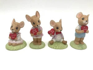 Enesco Valentines Day Mice Vtg Ceramic 1984 Lot Of 4 Love Hearts Made In Taiwan - Picture 1 of 18
