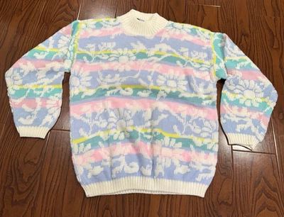 Brunny vintage talla Suéter Grande Flor Blanca Color Pascua Hecho en USA Foto 1 de 4
