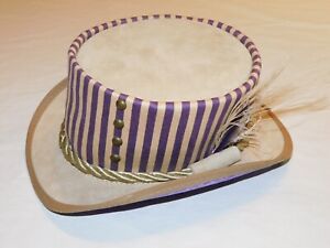 AMERICAN HAT MAKERS STEAMPUNK HATTER TOP HAT JULEP SUEDE LEATHER SILK STRIPE S