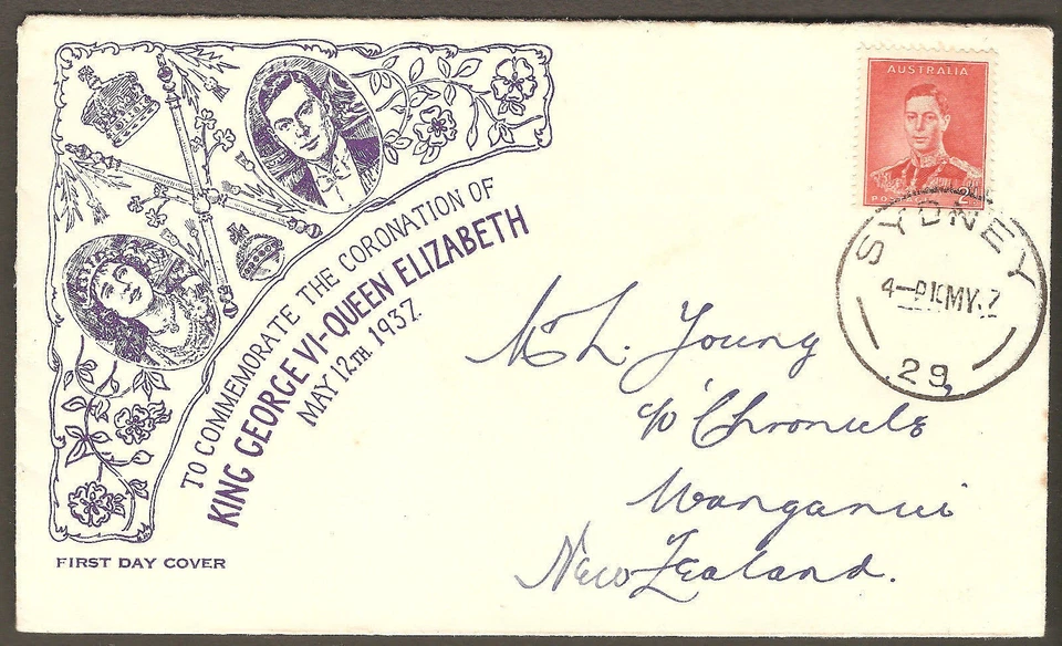 1937 Australia KGVI Coronation 2d Red FDC Cover BERGEN ILLUSTRATED SCARCE - Image 1 of 1