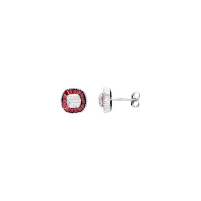 orecchini lobo argento 925 anallergico rodiato zirconi 4you rosso rosa - Immagine 1 di 4