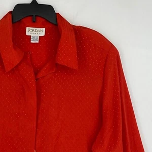 Jordan Woman Size 18W Button Front Blouse Orange Red Tonal Pattern Long Sleeves - Picture 1 of 9