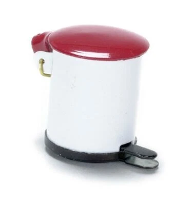 Bambole Casa Rosso e Bianco Metallo Pedale Cestino Miniatura 1:12 Accessori - Immagine 1 di 4