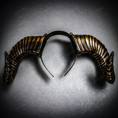 Diadema demonio gótico cuerno grande para adultos | Tocado de Halloween Juegos con disfraces negro dorado Foto 1 de 4