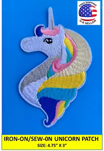 Large Unicorn Embroidered Patch Iron On/Sew On Rainbow Multi-Colored (4.75"x3") - Picture 1 of 7