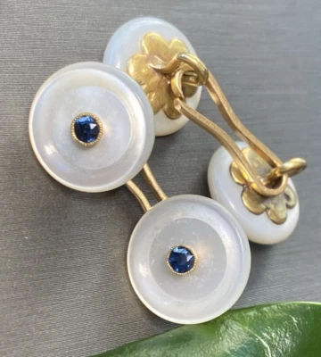 Gemelos vintage de zafiro madreperla joyería fina patrimonial usados 14K Foto 1 de 4