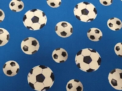 BENARTEX 1.5 Metres Footballs On Blue Fabric 100% Premium Quilting Cotton 110cm Wide