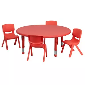 Flash 45" Round Adjust Red Plastic Activity Table Set w/4 School Stack Chairs - Picture 1 of 1