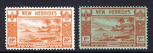NEW HEBRIDES CONDOMINIUM 1938 20c. & 1 Fr. Gold Lopevi Island SG 55 & SG 60 MINT - Picture 1 of 2