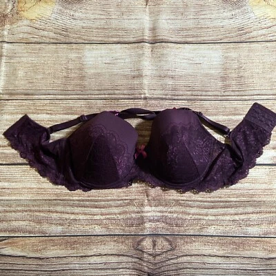 Sujetador Jessica Simpson Talla 42D Ciruela Acolchado Encaje Cruz Espalda Correa 4 Cierre Foto 1 de 4