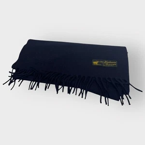 BEAUTIFUL AMICALE PURE CASHMERE  INC / DARK BLUE SHAWL WITH FRINGE 4’x 12” - Picture 1 of 3