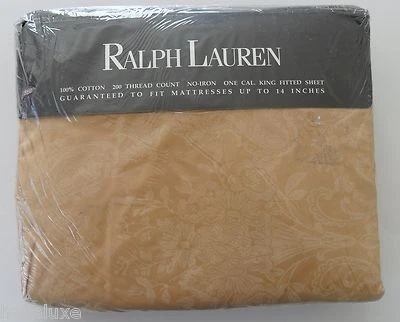 Ralph Lauren Rare AVERY CAFE CAL KING SIZE DEEP FITTED Damask Floral Sheet NIP - Image 1 of 4