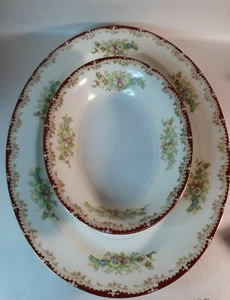 Lrge EMPRESS CHINA Hand Painted Floral 24k Rim Oval Serving Bowl & Plate Set  - Picture 1 of 8