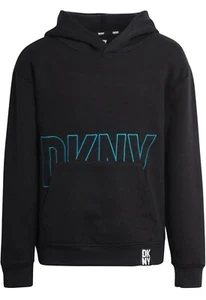 DKNY Boys Pullover Sweatshirt - Soft Fleece Stylish Logo Hoodie - Black Size 7 - Picture 1 of 6