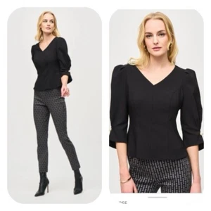 Joseph Ribkoff Black Pearled Puff Sleeve Top Size 10 NWT - Picture 1 of 11