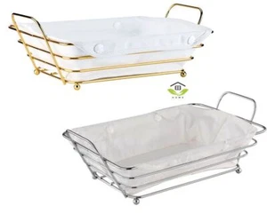 Bread Roll Basket Fabric Lining StainlessSteel Serving Food Muffin Snack Display - Picture 1 of 27