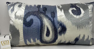 Callisto Home Velvet Lumbar Pillow ~ 14" x 24" ~ Blue Gray Ivory