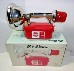Vintage Teledyne Big Beam Model Hand Lantern Red Steel Chrome Flashlight Camping