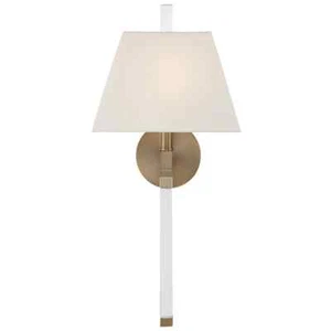 Crystorama Wall Sconce Light w/ Silk Shade Aged Brass 22" Tall Renee REN-261-AG - Picture 1 of 8