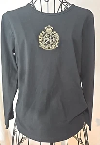 Ralph Lauren Active Sports Line L-RL Women L Black w/Gold Crest Logo Long Sleeve - Picture 1 of 12
