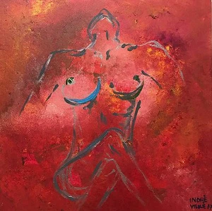 SUPERB NEW INDRE VILKE ORIGINAL "Stretch" Nude Girl pretty woman female PAINTING - Picture 1 of 1