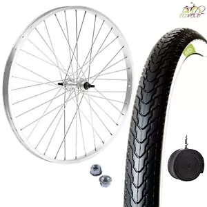 CERCHIO ANTERIORE 26” X 1 3/8 + COPERTONE BIANCO NERO RUOTA PER BICI CITY BIKE - Zdjęcie 1 z 8