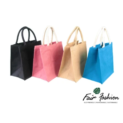 UK FAIRFASHION Jute Hessische Bunte Einkaufstasche (groß) - natürlich & biologisch abbaubar