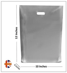 BOLSAS DE PLÁSTICO PLATEADAS - Paquete de 100 BOLSAS DE COMPRAS PARA TIENDA DE REGALOS - 10x12x4 pulgadas - Imagen 1 de 1