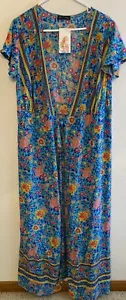 New Prettygarden Women's Long Maxi Dress Wrap Short Sleeve Tie Floral Large - Picture 1 of 4