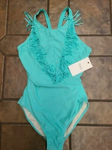Girl's Cleobella Turquoise 1-pc  tourqoise Fringe Swimsuit (XL) nwt - Picture 1 of 5