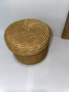 Vintager Pine Needle Mini Basket with Wicker Inside Layer Lid 3x3 Inch - Picture 1 of 3