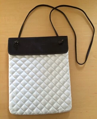 Land's End Padded Quilted Vertical Messenger Tablet iPad Bag - Leather  HTF - Image 1 of 3