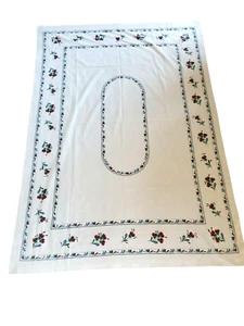 Vintage Blumen Tischdecke 49"×71" weiß mit blau burgunder Blumen - Bild 1 von 3