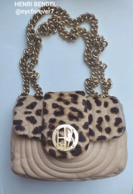 HENRI BENDEL NY Leather Bag Brown Quilted Golden Chain Logo Crossbody Shoulder  - Image 1 of 4