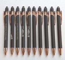 10ct Lot Misprint Metal Retractable Soft Touch Stylus Pens: SLATE GREY+ROSE GOLD