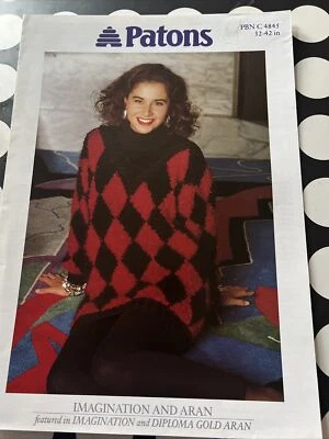 Vintage Patons Imagination &Aran  Ladies Sweater Knitting Pattern C4845 - Image 1 of 2
