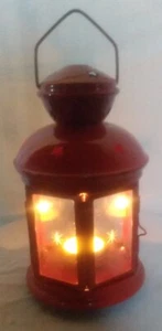 Ikea glass etched lantern Holiday Red Festive Candleholder Metal cut out Stars - Picture 1 of 11