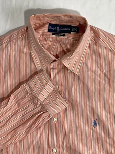 Ralph Lauren polo custom fit orange blue stripe men's long sleeve  17 Large - Picture 1 of 5