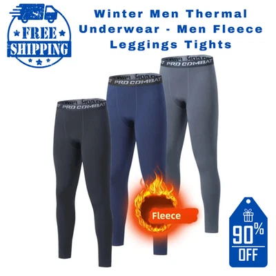 Winter Men Thermal Underwear Fleece Compression Pants Warm Leggings Hot Gym Gift - Image 1 of 4